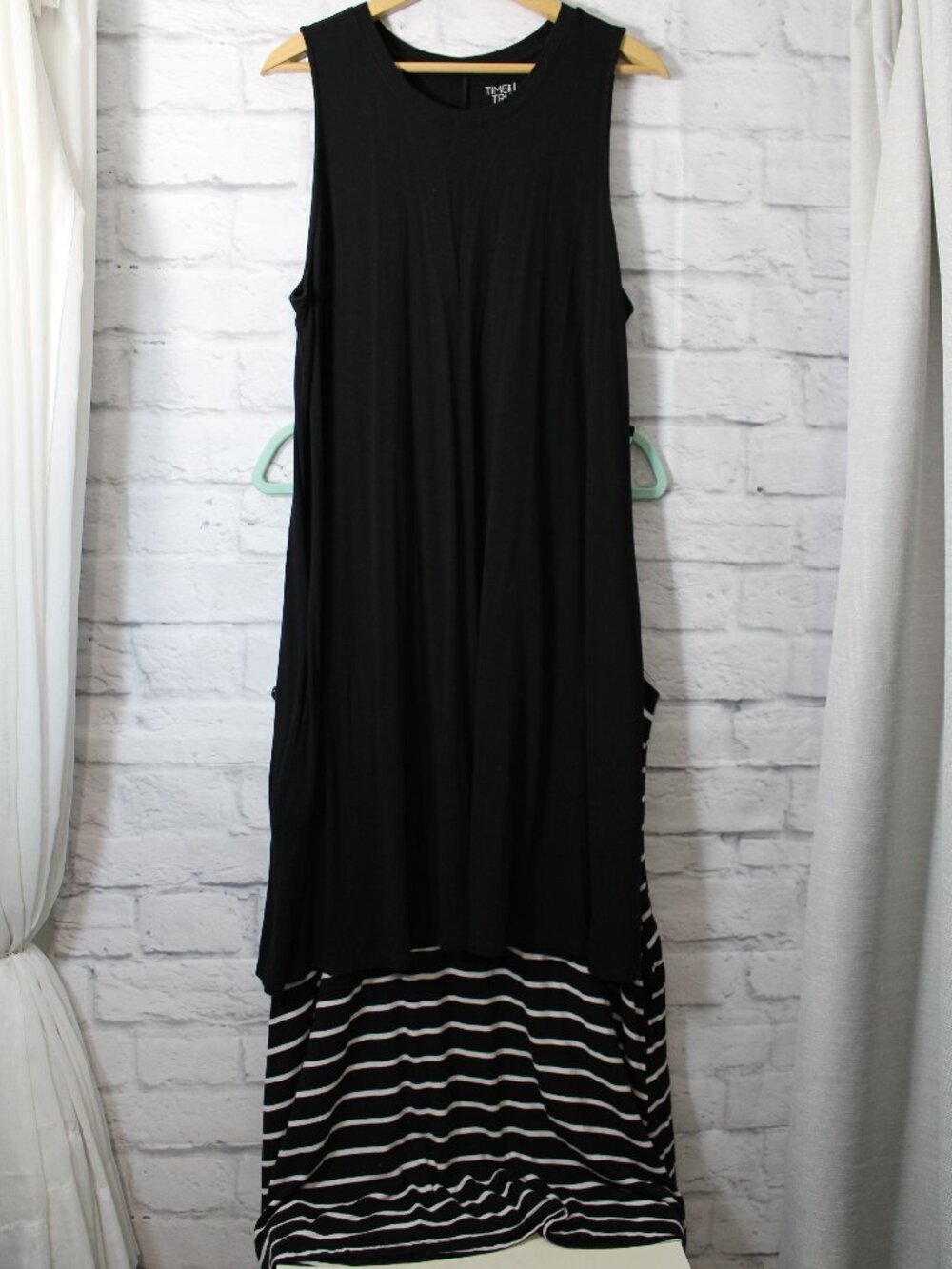 Time and Tru Black Striped Tank Top Dress Bundle of 2 Summer Casual Comfort